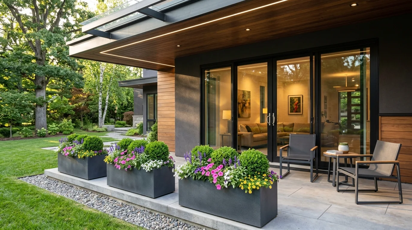 Modern Porch With Sleek Planters